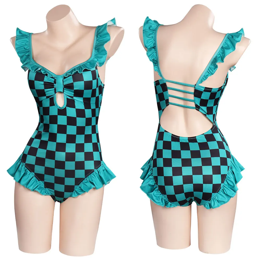 Anime Demon Slayer Cosplay Kamado Tanjirou Push Up Monokini Ruffle 