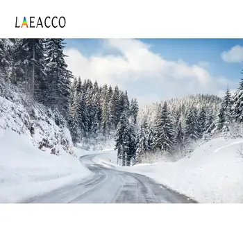 

Laeacco Winter Backdrops For Photography Pine Tree Mountain Road Way Blue Sky Scenic Photo Background Photocall Photo Studio