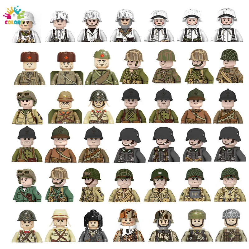 Детские игрушки 10 шт./лот WW2 Военные солдаты строительные блоки 4-сторонняя печать