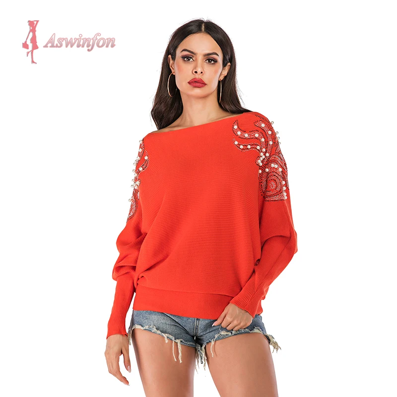 Осенний длинный свитер Aswinfon пуловер для женщин Свободная трикотажная одежда