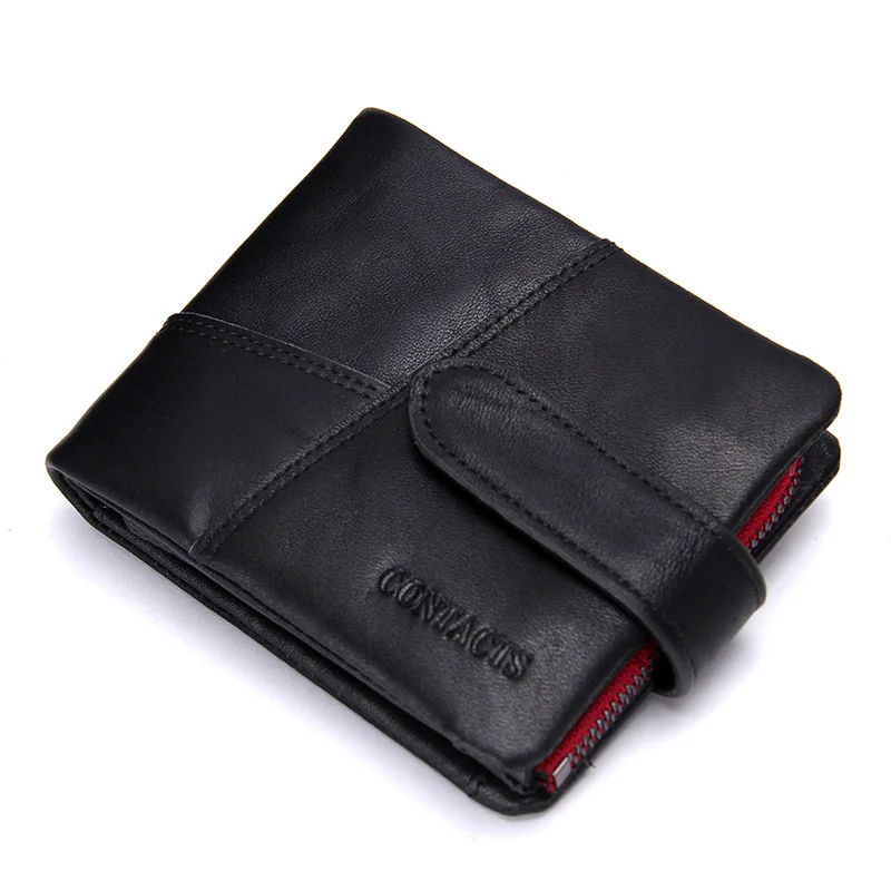 Contact's Genuine Leather Men's Long Wallet With Phone Bags Zipper Coin Pocket Purse Male Clutch Wallets For Men Portfel Small - Цвет: Black H