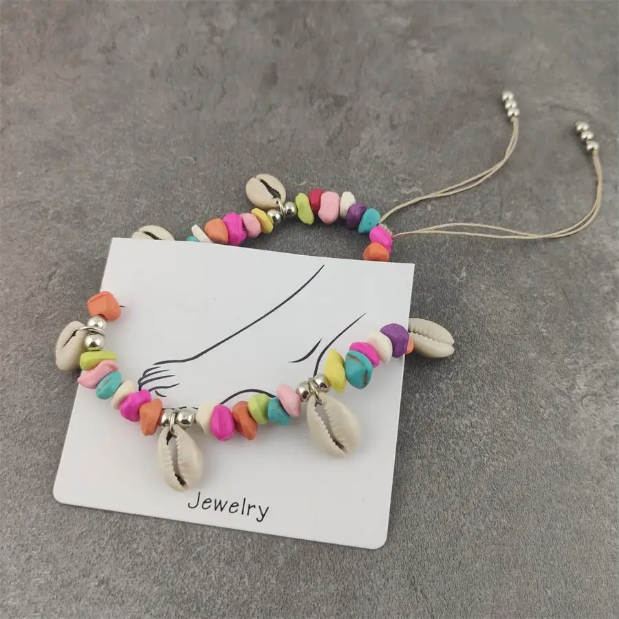 Bohemian Shell Beads Stone Anklets For Women Vintage Woven Rope Pendant ...