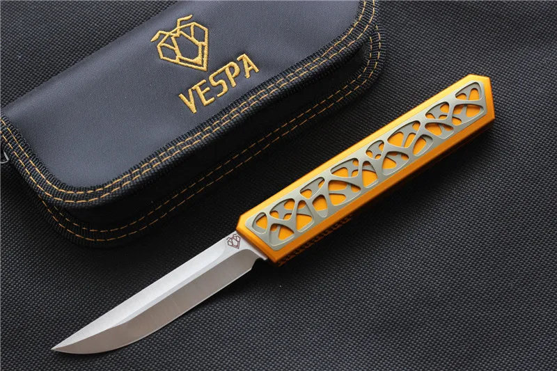 VESPA Dark star Knife high grade Austria M390 steel Blade TC4 Handle Tactical combat Outdoor camping hunting survival knives EDC - Цвет: Gold