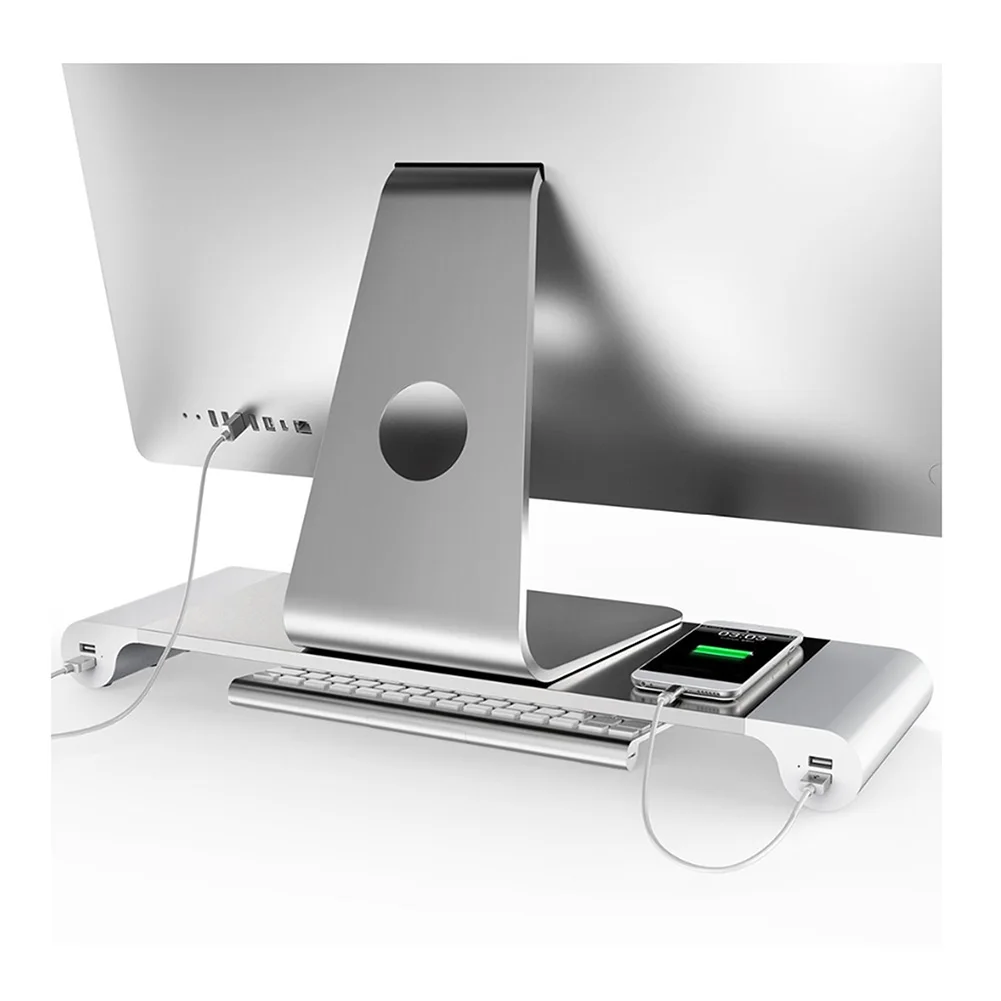 

Multi-function Computer Monitor Stand With 4 USB Ports Aluminum Alloy Desktop Holder Desk Stand EU Plug For Tablets PC Laptops