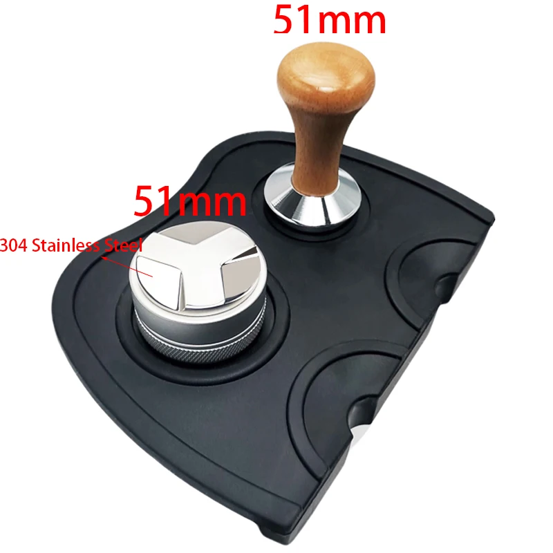 51mm 304 Stainless Steel 3 Angle Coffee Tamper and Flat Coffee Tampers With Double Coffee Mat