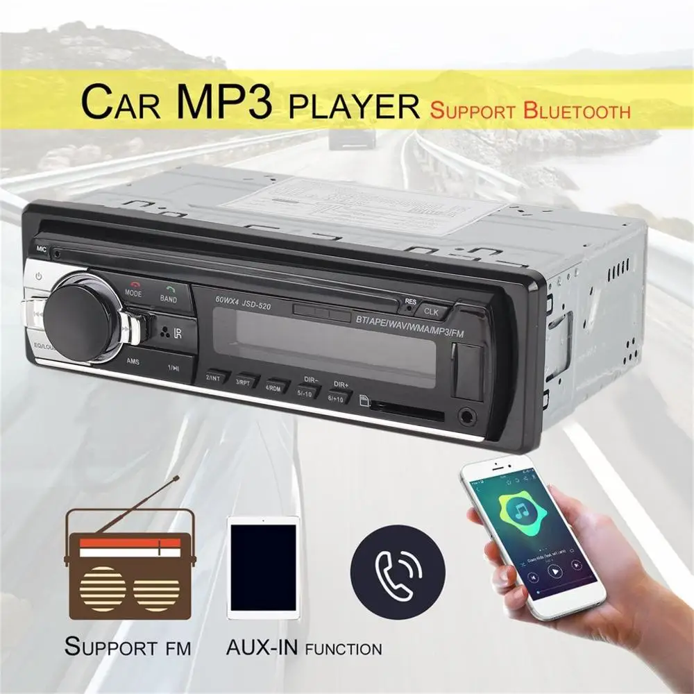 JSD-520 автомобильное радио стерео музыкальный плеер телефон MP3 Пульт дистанционного управления 12 в автомобильное аудио Автомобильное музыкальное устройство