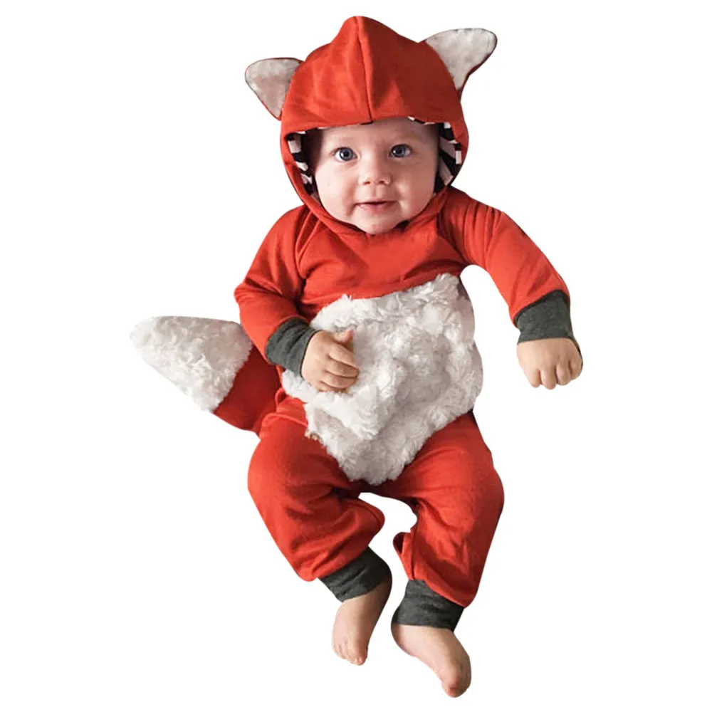 Комбинезон с капюшоном и объемным рисунком лисы для новорожденных мальчиков и девочек; комбинезон; Детский костюм; mameluco bebe; 1017