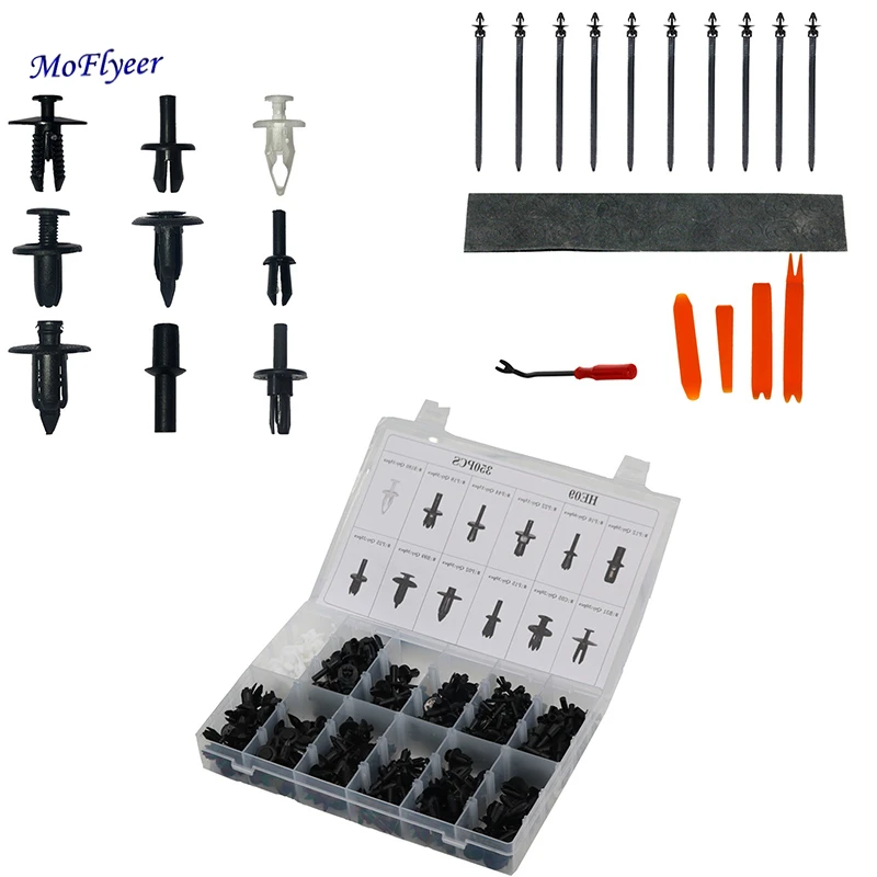 

MoFlyeer 350pcs Car Auto Push Pin Rivet Trim Clip Panel Body Interior Assortment Set HE09 For Audi Benz Ford Volvo 5