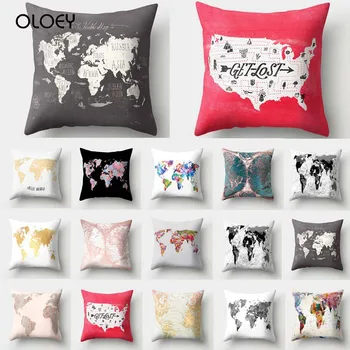 

1Pcs World Map Pattern Polyester Throw Pillow Cushion Cover Car Home Decoration Bed Decorative Cushion Cover Hotel Decoration .