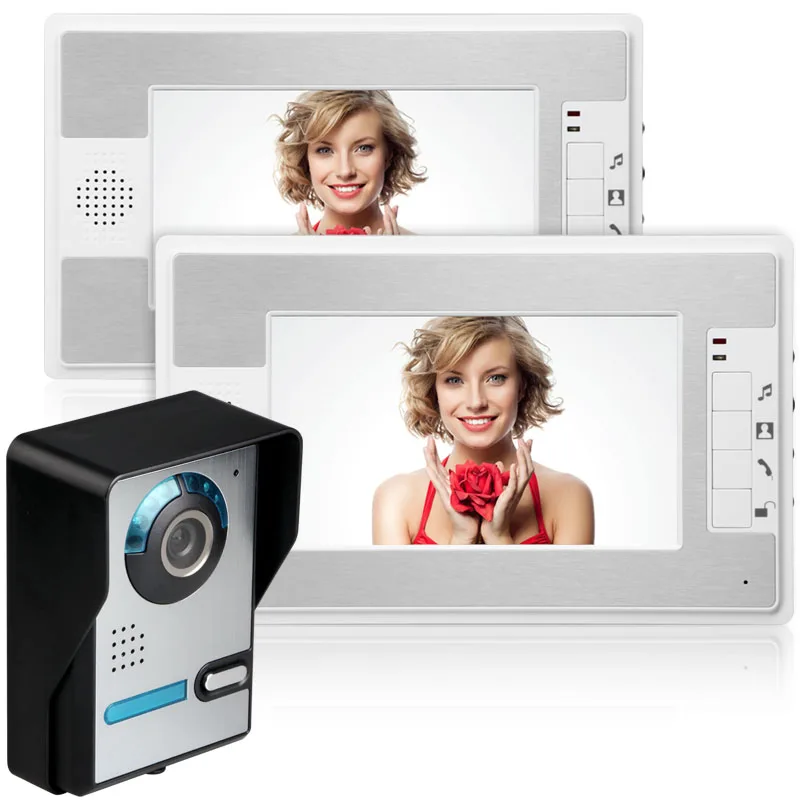 2 monitor Visual Intercom Doorbell 7'' TFT LCD Wired Video Door Phone System Indoor Monitor 1000 TVL Outdoor IR-CUT Camera Suppo