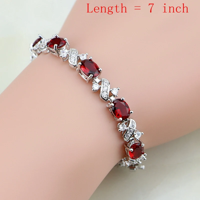 Beste Natuurlijke 925 Zilveren Sieraden Rode Zirkoon Wit CZ Charm Oorbellen Hanger Ketting Ring Armbanden Sieraden Sets voor Vrouwen