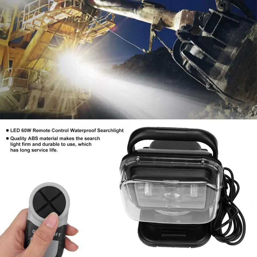 LED Search Light 60W Remote Control Waterproof Searchlight for Boat Outdoor Car Spotlight