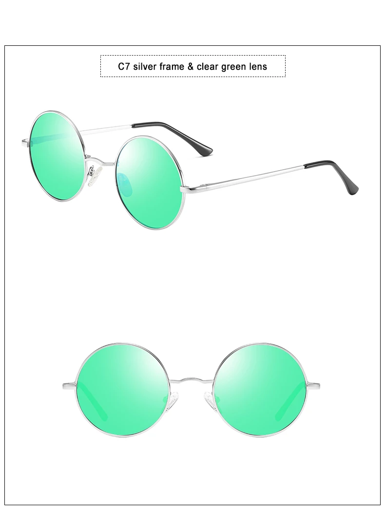 clear green Круглые очки солнцезащитные женские круглые поляризационные солнцезащитные очки для мужчин и женщин UV400 Винтажные Солнцезащитные очки для вождения мужские Брендовые очки с коробкой sunglasses women men - Цвет линз: clear green