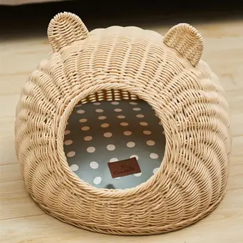

Pet Rattan Bed Summer Cool Beds Imitation Rattan Sleeping Bed House Disassemble Washable Cooling Cave Nest For Cats Dogs