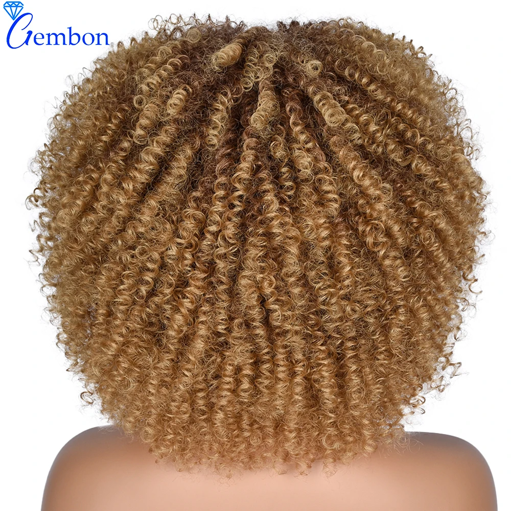 Short Hair Afro Kinky Curly Wig With Bangs Loose Synthetic Cosplay Fluffy Natural Wigs For Black Women Dark Brown 10