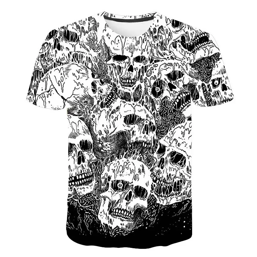 new men's 3D wolf head print men's t-shirt hip hop fashion casual cotton t-shirt tee black white S-6XL - Цвет: 905