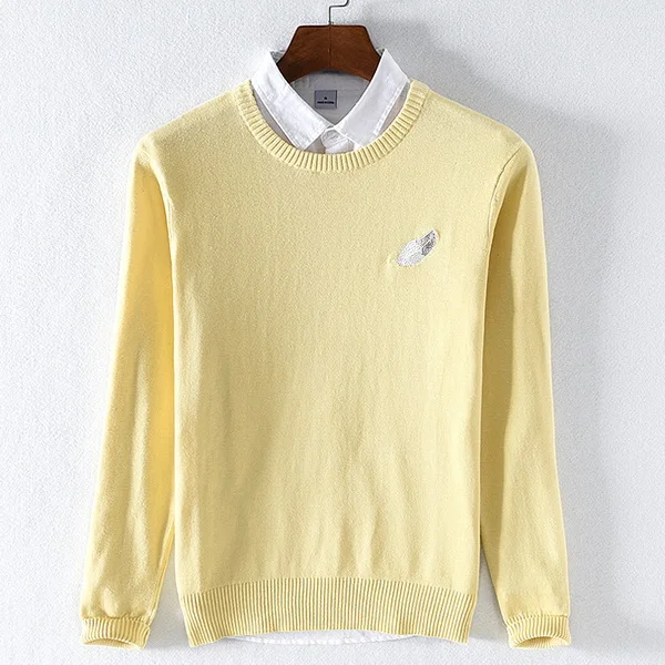 Осень и зима мужской свитер круглый вырез вышивка Тонкий хлопковый свитер для мужчин с длинными рукавами свитера мужской свитер - Цвет: Yellow