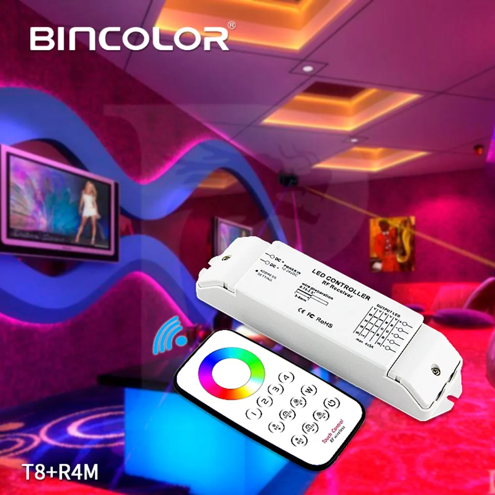 Bincolor T8+ R4M DC12V-24V многозонный rgbw-контроль Max 5x4A RF беспроводной пульт дистанционного управления+ приемник контроллер для светодиодной ленты