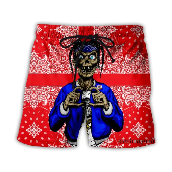 New 3D Printing Blood Gang Bandana Fashion Men Women Tracksuits Crewneck Hip Hop Shorts Plus size S-7XL
