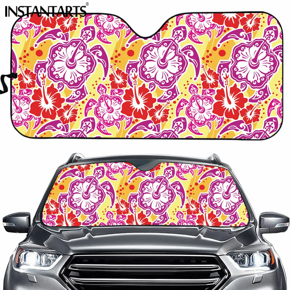 

INSTANTARTS Bohemian Hibiscus 3D Turtles Car Sun Shade for Windshield Durable Front Windshield Sunshade Stylish Car Accessories