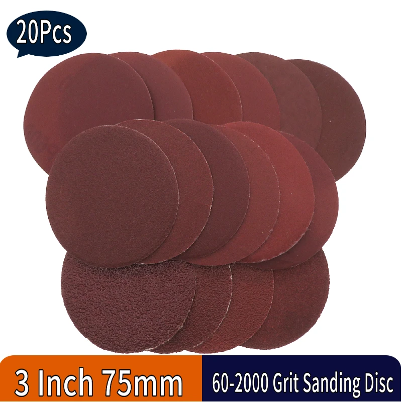 20pcs Hook Loop 3in 1000 3000 Grit Sand Paper Sanding Disc Grinding Polishing 