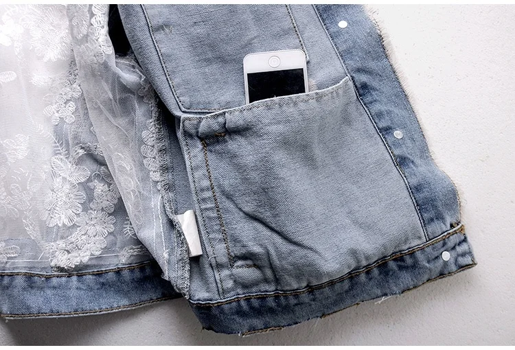 Chaqueas Mujer Estate Primavera Sreewear Ricamo Pizzo Pachwork Sexy Giacca di jeans Donna Jeans larghi con nappa sfilacciata_voghion.com