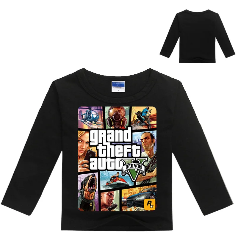 DLF От 2 до 16 лет Grand Theft Auto игра GTA 5 Футболка с принтом Детские футболки Повседневная одежда крутые топы с длинными рукавами для мальчиков, Повседневная рубашка для девочек - Цвет: color 4