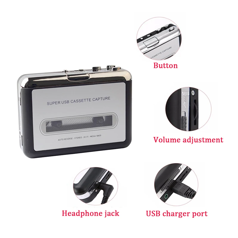 Cassette Player Music Digitizer Player USB Cassette Capture Radio Player Portable USB Cassette Tape to MP3 Converter Capture Audio Music Player Tape Recorder