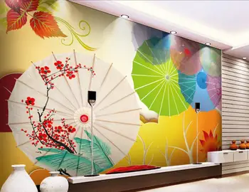 

CJSIR Custom 3d Wallpaper Mural Colorful Umbrella Oil Paper Umbrella TV Background Wall Papel Pintado Wall Paper Behang 3d