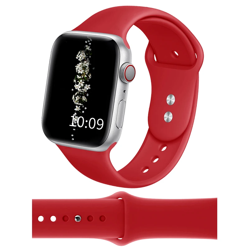 GELUOYA мягкий силиконовый спортивный ремешок для наручных часов Apple Watch, версии 5/4/2/38 мм/42 мм резиновый ремешок для наручных часов iWatch серии 5 4 40 мм 44 мм - Цвет ремешка: Red