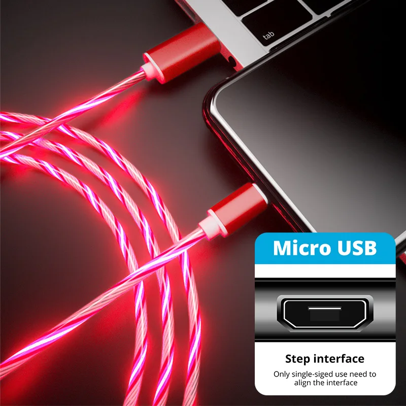GUUGEI USB зарядный кабель светодиодный светящийся светильник шнур для передачи данных Micro usb type C зарядка цветная Зарядка для samsung Galaxy S8 S9 - Цвет: red  micro usb