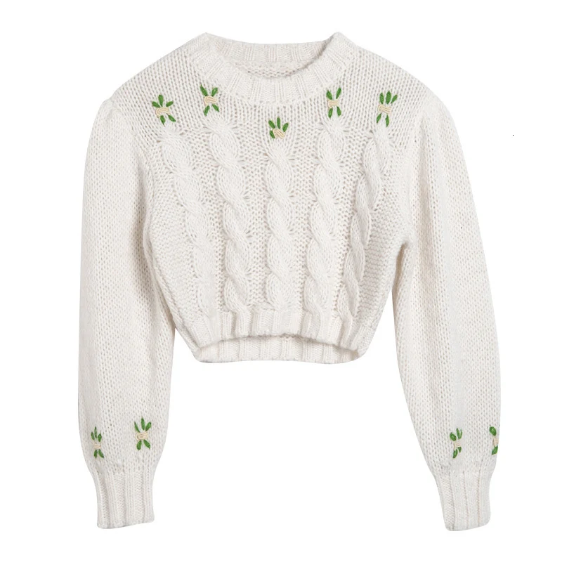 TVVOVVIN Embroidery Knitting Women's Sweaters O Neck Lantern Sleeve Tunic Short Female Sweater Autumn Fashion New L659