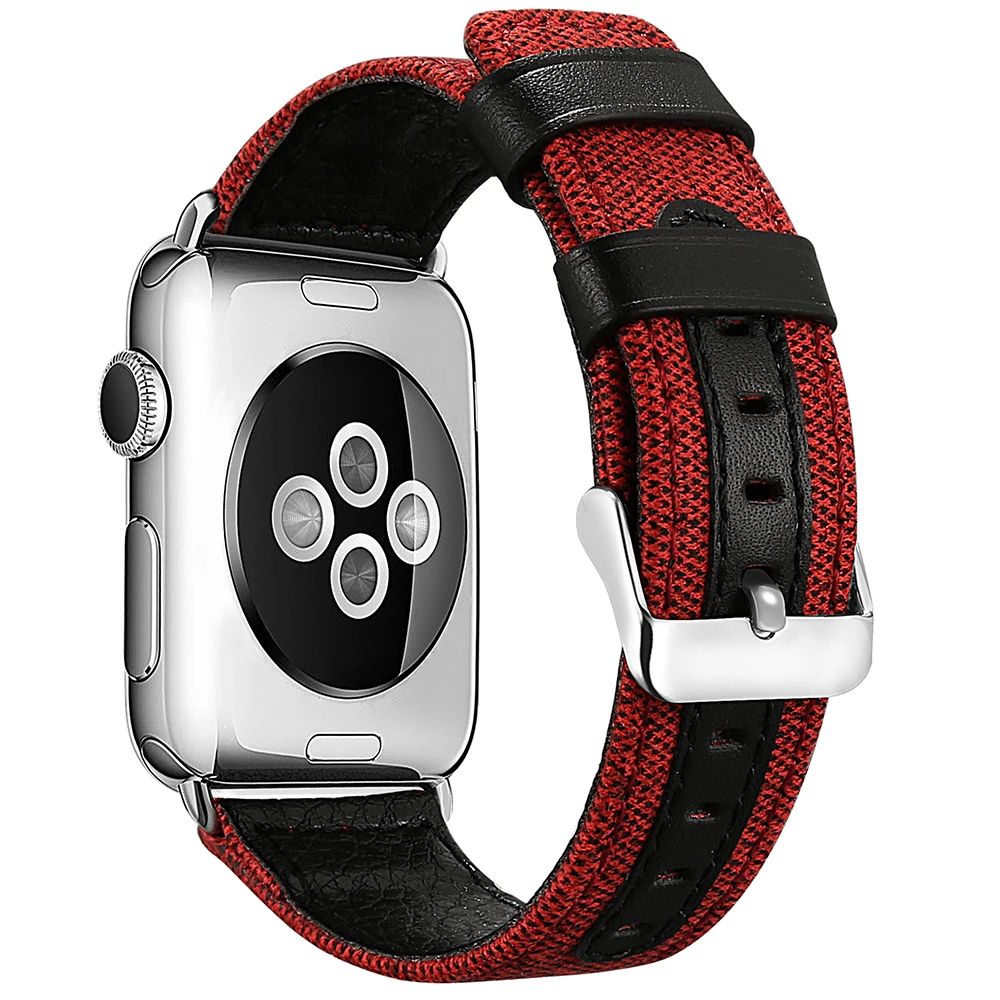 Модный ремешок из ткани и кожи для Apple Watch 38 мм 42 мм для iWatch 40 мм 44 мм Серия 2 3 4 5 ремешок для часов браслет