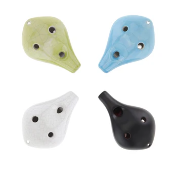 

6 Holes Portable Alto ToneC Ocarina Ceramic Black Pottery Ice Crack Flute Instrument with Hang Rope 4 Colors Optional