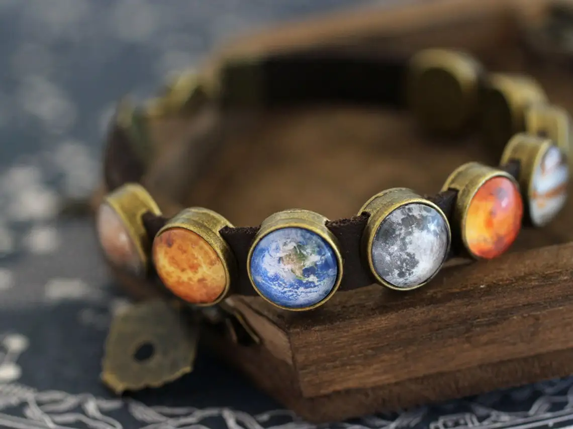 

Planet Bracelet, Space Bracelet, Leather Planet Bracelet, Solar System Bracelet, Space Jewelry, Planet Jewelry, Galaxy Bracelet