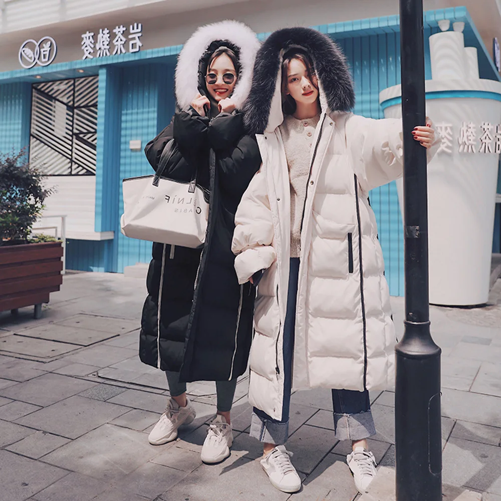 

Photo Shoot Fashionable Mixed Colors Loose Cotton Overcoat 2019 Winter New Style Retro Laziness-Style Large Fur Collar Hooded Co