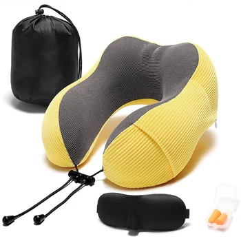 

Yellow Travel Pillow Memory Foam with 360-Degree Head Support Comfortable Neck Pillow with Storage Bag Lightweight Traveling Pil