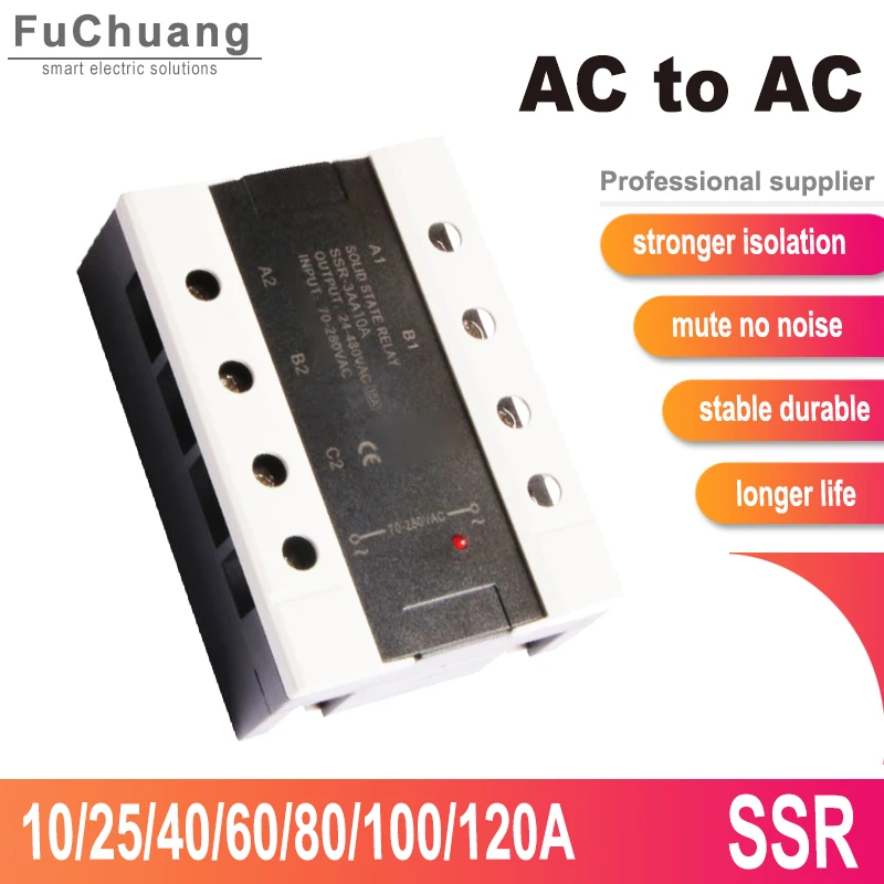 

Flip Cover 3phase SSR AC/AC Convenient Wiring 10A 25A 40A 50A 60A 75A 80A 90A 100A 120A solid state relay switch control module