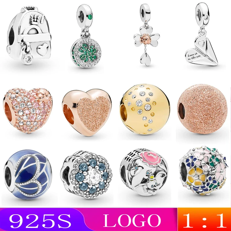 

LISM 2019 New 100% 925 Sterling Silver Fashion Charm Backpack Clover Paper Plane Charm 1: 1 Original DIY Jewelry Women