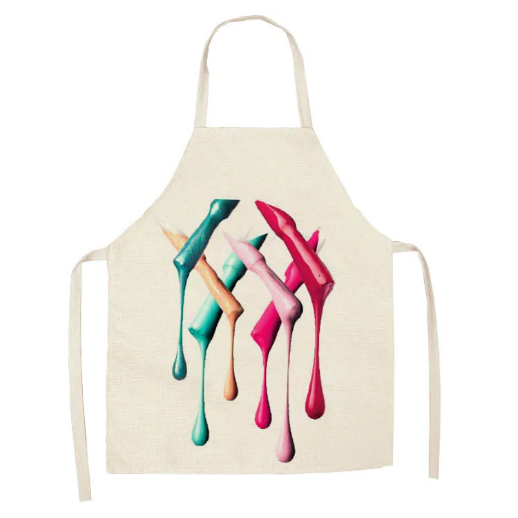 1Pcs Kitchen Apron Colorful Nail Polish women Printed Sleeveless Cotton Linen Aprons for Men Women Home Cleaning Tools 55*68cm