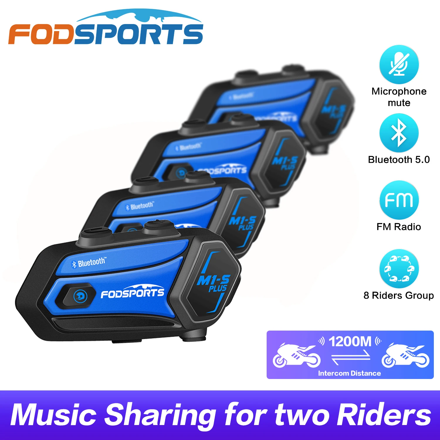 4 Pezzi Fodsports M1-S Plus Moto Casco Interfono Bluetooth Auricolare Impermeabile Bt Intercomunicador Moto Fm Radio Condivisione Di Musica