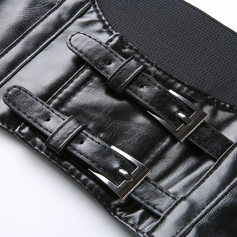 April MOMO, пояс-корсет из искусственной кожи для женщин, Harajuku, черный широкий пояс, широкие ремни, модный пояс из искусственной кожи, платье, уличная одежда