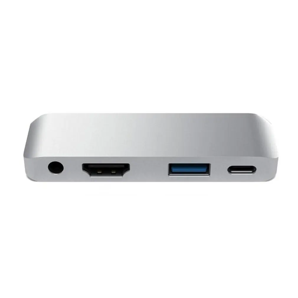 Алюминиевый адаптер type-C к 4K HDMI USB3.0 3,5 мм аудио концентратор адаптер type-C к HDMI/AUX/USB/Pd концентратор адаптер - Цвет: Серебристый