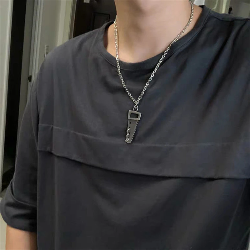 Корейский стиль Харадзюку уличная крутая пила ожерелье панк хип-хоп диско для мужчин ювелирные изделия для мальчиков Модное ожерелье s