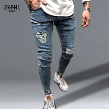 Pantalones vaqueros rasgados Vintage para hombre, Jeans de Hip hop desgastados con agujeros Y2k, nueva moda, Trendyol, Color azul