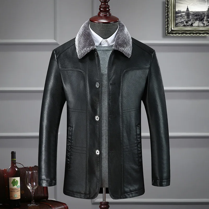 

Plus Fat plus Size Leather Coat Fat Man Winter Jacket Zi Plus Velvet Thicken Keep Warm Youth Fat Zi Pu Male Soil Coat