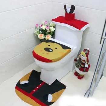 

Christmas Elk Toilet Set Bathroom Decoration Three-Piece Toilet Lid Embroidery Elk Scene Arrange