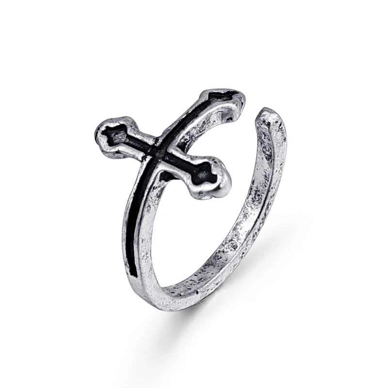 Finger Ring Retro Big Cross Open For Women Party Jewelry Men Gothic Metal For Finger Ring Opening Ring