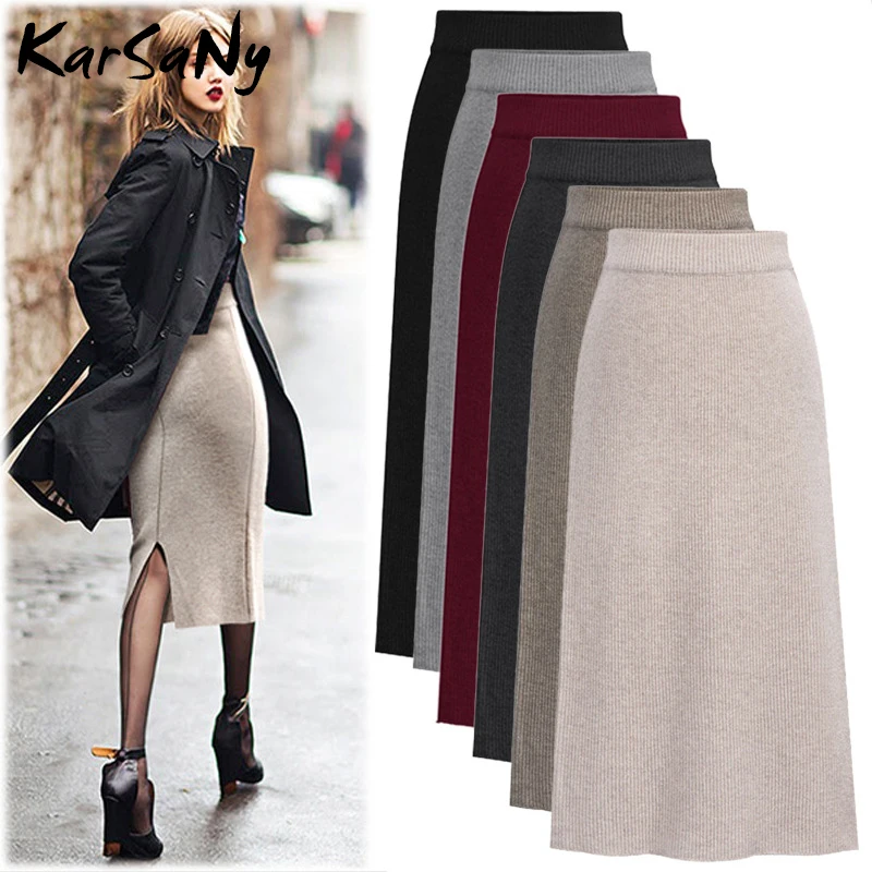 KarSaNy Autumn Winter Knit Pencil Skirt Women Plus Size High Wai