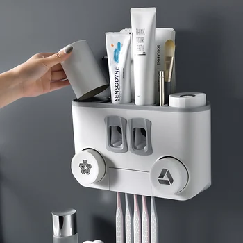 

Toothbrush Holder Bathroom Accessories Toothpaste Dispenser Squeezer Home with Cups for Automatic Wall-mounted